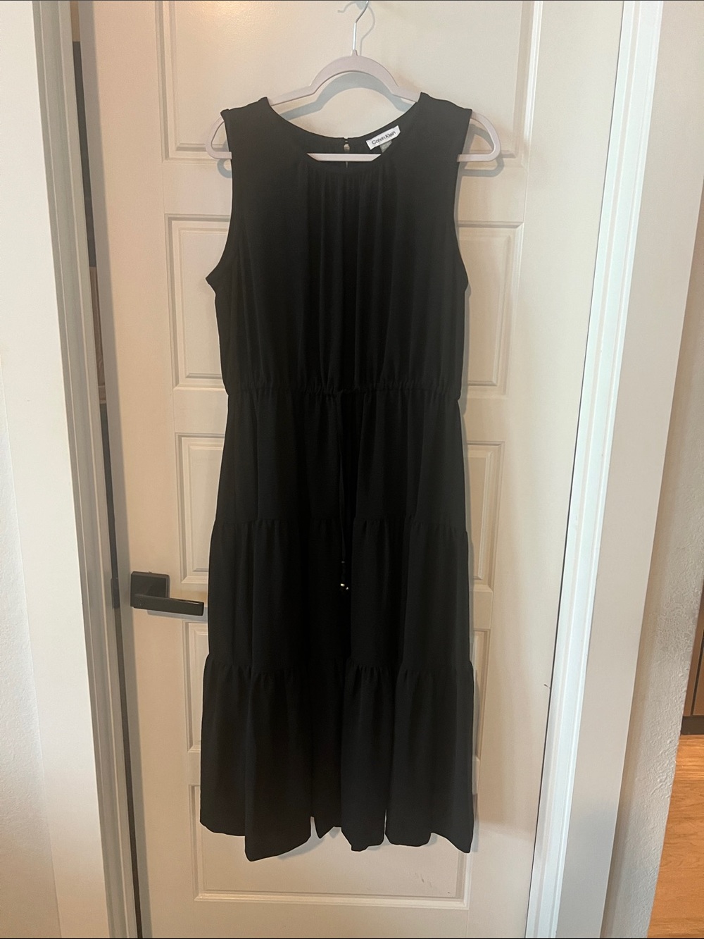 Calvin Klein Black Sleeveless Midi Tiered Dress